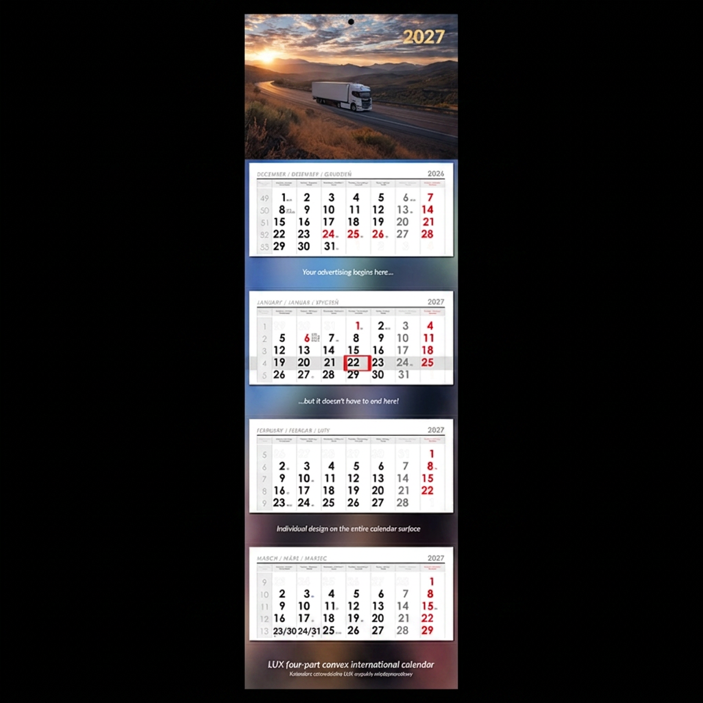 Kalendarz czterodzielny LUX wypukły międzynarodowy wall calendar